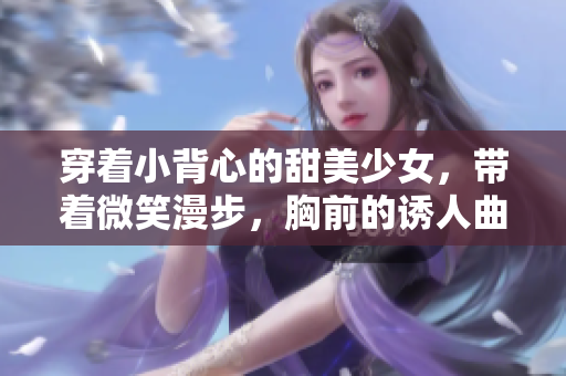 穿着小背心的甜美少女，带着微笑漫步，胸前的诱人曲线吸引眼球