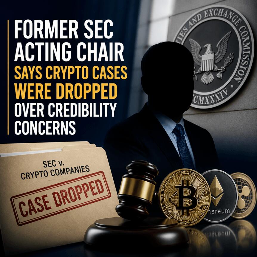 前美国证券交易委员会代理主席称，加密货币案件因可信度问题被撤销