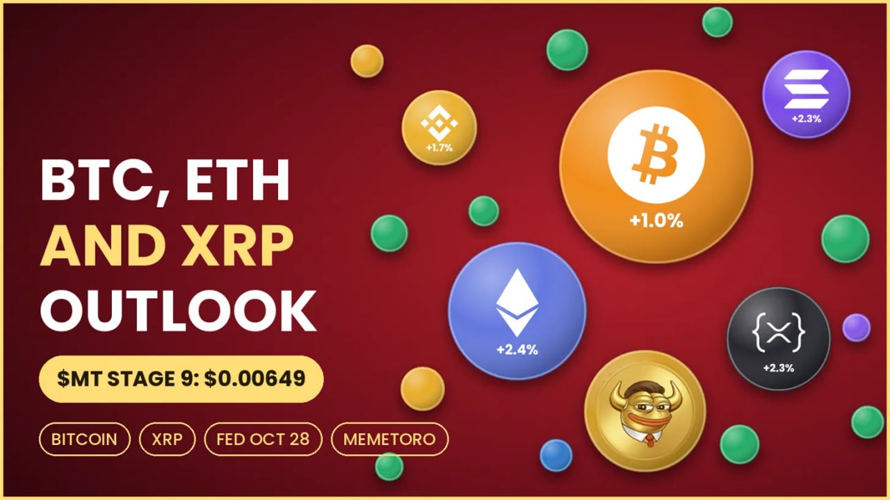BTC、ETH和瑞波币预测：比特币接近83,000美元，XRP为1.33美元，MemeToro第9阶段预售价为0.00649美元