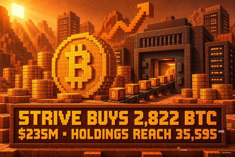 Strive 斥资2.35亿美元购入2,822枚比特币，总持仓量达35,595枚