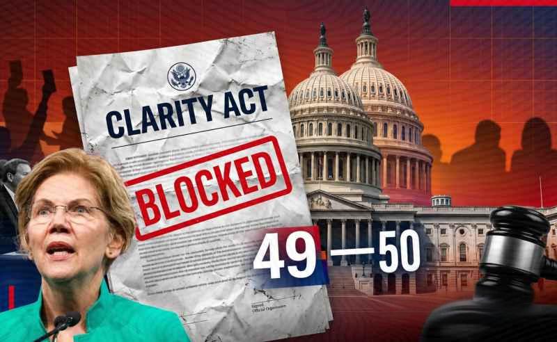 参议院以49比50票否决《加密货币CLARITY法案》，伊丽莎白·沃伦参议员强烈投下反对票